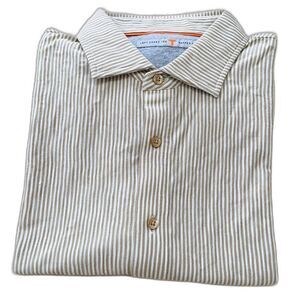 Left Coast Tee NWT Men's Size L Cabo Striped Taupe Long Sleeve Shirt Shaped Fit